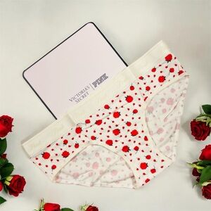 🌹PINK VICTORIA’S SECRET Logo Cotton Hiphugger Panty Winter White Red Rose XL